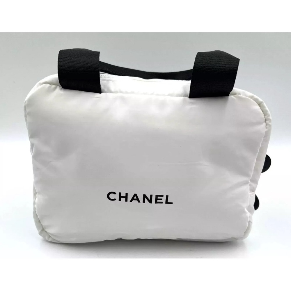Chanel White Mini Boston Cosmetic Bag/Pouch/Clutch with Handles